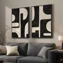 Large Framed Abstract Set of 2 Wall Art for Living Room, Neutral Black Beige Geometric Modern Canvas Artwork for Walls, Minimalist Painting Print Wall Decor Bedroom Hallway Home Office, 24x36 Inch