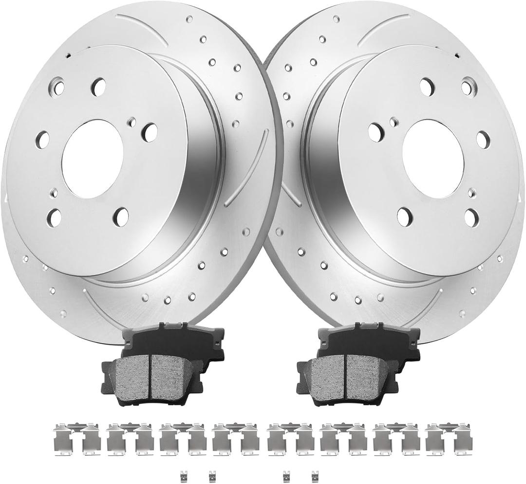 MOTOREVO Rear Geomet Brake Rotors Kit for RAV4 [2006-2018, 281mm11.1in] Automotive Replacement Back Brake Discs and Ceramic Brake Pads 2007 2008 2009 2010 2011 2012 2013 2014 2015 2016 2017
