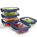 BOROHOUSE 5Pack Borosilicate Glass Containers with Tempered Lids, 35.2oz/4.4 Cup Airtight Meal Prep Set, Microwave/Freezer Safe (Blue)