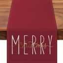 ONWAY Merry Christmas Gold Table Runner Winter Xmas Holiday Kitchen Dining Farmhouse Table Decor for Indoor Outdoor Home Party Decorations 13x72 Inch Red