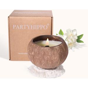 PARTYHIPPO Natural Aromatherapy Scented Candle  60-Hour Burn | 100% Soy Wax | Clean Burning Rosewood Wick | Coconut Shell Home Gift Candle (Sandalwood Rose)