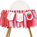 Strawberry 2nd Birthday High Chair Banner, Strawberry Themed "TWO" High Chair Garland Decoration for Second Birthday, Sweet Berry Decor for Smash Cake Backdrop Photo Props Party Supplies