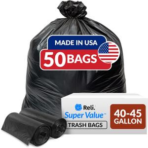 Reli. 40 to 45 Trash Bags Heavy Duty | 50 Trash Bags | Super Sizeable for Serious Garbage Cleanup (Black)