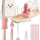 Pink Travel Baby Bottle Cleaner Kit – 6-in-1 Portable Brush Set with Drying Rack & Storage Case | Baby Travel Essentials for Flying, Newborn Bottle Cleaning & Breast Pump Parts On-The-Go