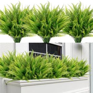 Sggvecsy 12 Bundles Artificial Boston Fern Plants Fake Boston Ferns Bushes Artificial Shrubs Outdoor Greenery UV Resistant Plants Faux Plastic Plants for Home Garden Indoor Outdoor Decor(Green)