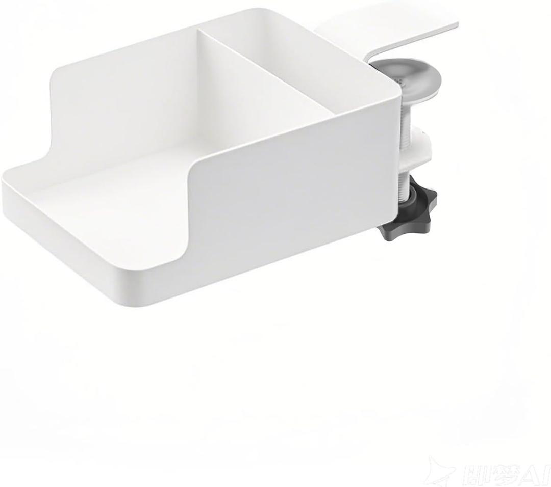 2-in-1 Wite Anti-Spill Desk Cup Holder Clamp on Desks Edge, Cups and Phone Storage for Desktop, Desk Cup Holder Clamp use for Office and Home, 1Pack (White)