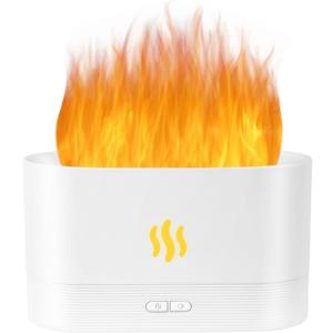 Flame Diffuser Humidifier-Auto Off 180ml Essential Oil Diffuser-2 Modes Brightness Aroma Humidifier with Fire Flame Effect for Home,Office,Spa,Gym (White)