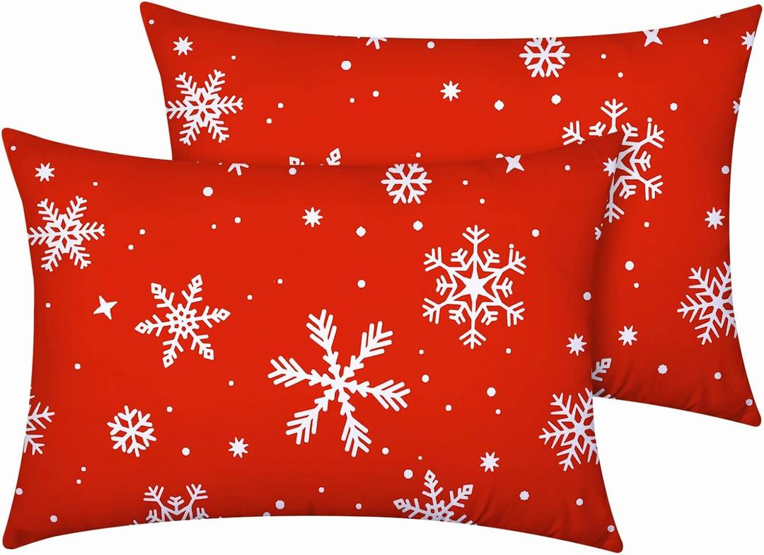 YIYEA Christmas Pillow Cases Queen Size Set of 2, Ultra Soft Double Brushed Microfiber Pillowcases Queen, Christmas Snowflake Bed Pillow Covers, Fade Resistant, Easy Slip-On (20"x30")