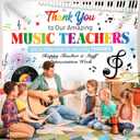 HOWAF Music Teacher Appreciation Backdrop Banner, Thank You Music Teachers Background Banner for School Classroom Decorations, Thank You Musical Teachers Hanging Sign for Teacher's Day Supplies