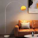 Burnt Orange Arc Floor Lamp for Living Room,Mid Century Modern | Glass Globe Lampshade,Stable Marble Base,Extendable Arch Arm,Chrome Body,Warm Cozy Glow,Suit for Reading Corner,Over Couch