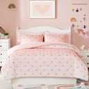 Wink Deer Twin Comforter Set with Sheets for Girls-5 Pieces Twin Bedding Sets with Pink White Gradient Ombre Comforter, Sheets, Pillowcase & Sham for Kids (Gold Heart, 66" X 86")