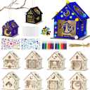 9PCS Ramadan Crafts Wooden House with 24 Paint Pens, Ramadan Activities for Boys and Girls Aged 3-12, Islamic DIY Ramadan Goodies for Eid Mubarak Gifts Favors Party Supplies Bulk Decorations