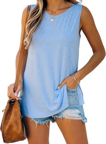 Imily Bela Womens Loose Fit Casual Flowy Tank Tops Crewneck Trendy Sleeveless Side Split Summer Tops Clothes Outfits 2025 XXL