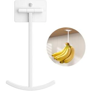 Josmimic Bananas Hanger Hook Holder Stand - Fold Up Banana Hook Under Cabinet Adhesive, Keeps Bananas Fresh, White, 2 Pack