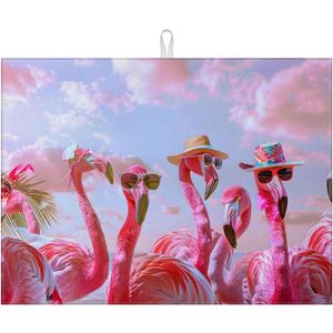 Spring Summer Flamingo Dish Drying Mat for Kitchen Counter Drying Pad Absorbent Reversible Dish Drainer Rack Mats Draining Pad 18"x24"Inch