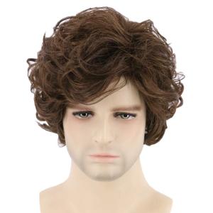 Topcosplay Brown Wigs for Men Short Curly Fluffy Cosplay Halloween Character Costume Wig Layered