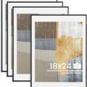 18x24 inch Metal Poster Frame - 18 x 24 Thin Aluminum Picture Frames Matted for 16x20 Photos, Artworks, Prints, Puzzle - High Definition Plexiglass - Vertical and Horizontal Display - Wall Hook Hanging Hardware Included - Black, Set of 4