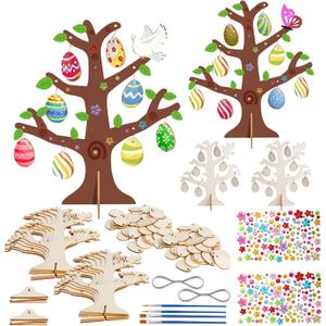 Fennoral 24 Pack 3D Wooden Easter Egg Tree Craft Kit for Kids Make You Own Easter Egg Tree DIY Wooden Easter Art and Craft for Girls Boys Easter Decoration Easter Gifts