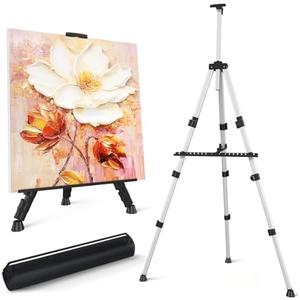 Art Painting Easel Stand, Portable Adjustable Display Tripod Artist Floor Metal Easel with 1 Bag for Table-top/Floor Drawing, Height from 17 to 66 inches, Sturdy for Canvases Displaying - Silver