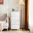 4 Drawer Dresser Fabric Storage Cabinet with Wood Top Steel Frame, Chest of Drawers Organizer for Bedroom Closet Office,White