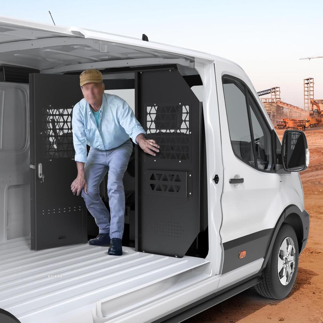MELIPRON Van Partition Bulkhead Fit for Ford Transit 150 250 350 Low Roof with Door Handle, Black