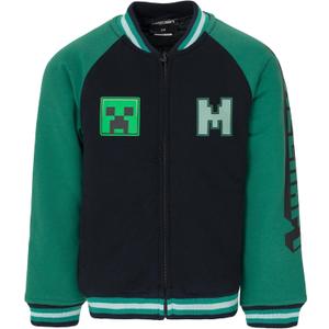 Minecraft Zip Up Varsity Bomber Jacket Little Kid to Big Kid Sizes, Size 18-20, (Black)