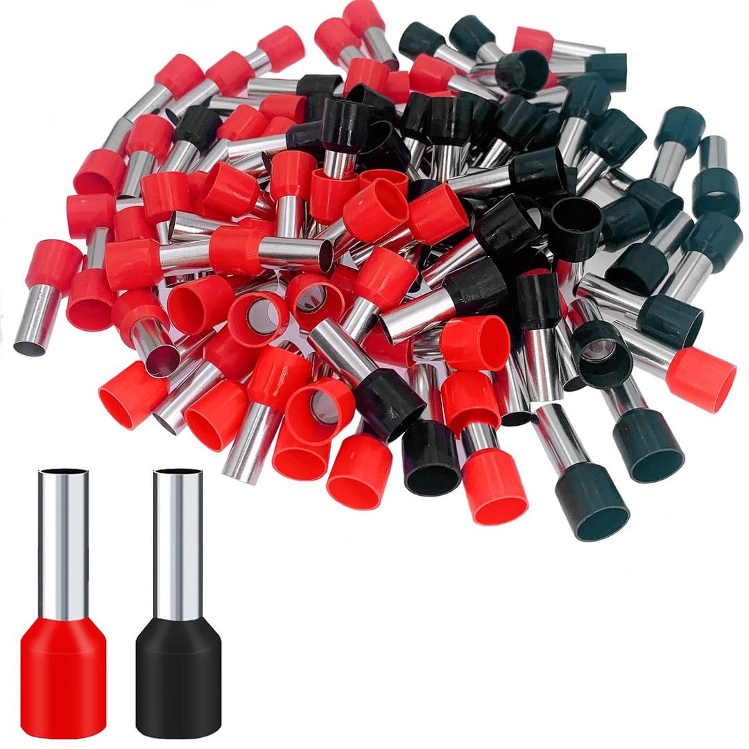 100 Pcs 4 AWG Ferrule Connectors Ends Insulated Cable Ferrule Crimp Terminal for Car Audio, Electronics, Communication Equipment (Black+Red)