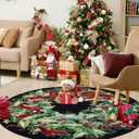 U'Artlines Christmas Washable Round Area Rug 6ft Bell Leaves Laundry Rug Runner Non Slip Soft Throw Rugs Carpet for Entryway Living Room Bedroom Black