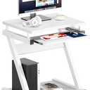 sogesfurniture Mobile Compact Computer Desk Cart for Small Spaces, Portable Computer Desk, Small Rolling Work Workstation for Home and Office with Printer Shelf, Keyboard Drawers,White