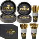 Graduation Party Supplies Plates and Napkins Serve 25,Prom Send off 2026 Disposable Paper Plates and Napkins Set Cups Knives Spoons for Class of 2026 Graduation Party Decorations Black and Gold