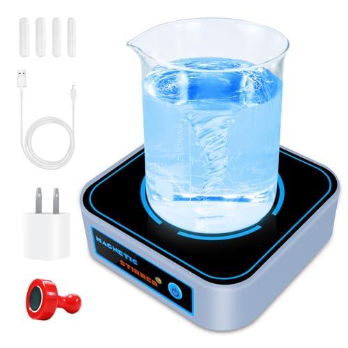 LVDALAB Magnetic Stirrer, Mini Magnetic Stir Plate with 4 Pcs Stir Bars and 1 Retriever, 3000RPM Magnetic Stirrer Mixer Lab Stirrers, Max Capacity 2000ml,5 Gear Speed-Silver(NO Heating)