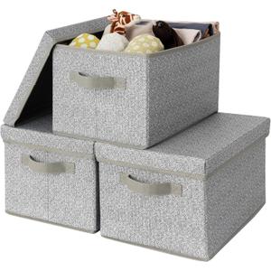 GRANNY SAYS Storage Bins with Lids, Keepsake Memory Box, Storage Basket with Lid, Closet Storage Organizer Bins, Decorative Storage Boxes, Gray, 3-Pack (Medium)