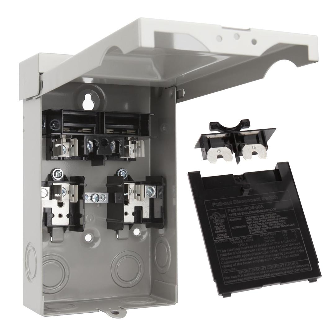 ICOOL 30 Amp Fused Disconnect Switch, Pull Out Disconnect 30A 2 Pole 3 Wire 1 Phase 240 VAC, AC Disconnect Metal Box for Air Conditioning