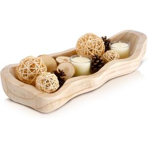 Nuogo 1 Pack 14 Inch Wavy Edge Dough Bowl Large Size Wood Rustic Dough Bowl Decorative for DIY Farmhouse Home Supplies Kitchen Decoration (Color of Wood)