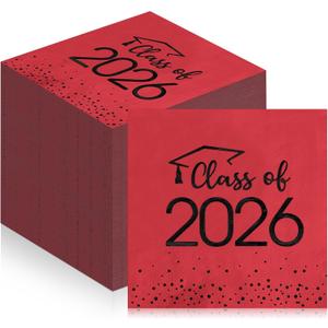 100Pcs Class of 2026 Graduation Napkins, Disposable Congrats Grad Paper Cocktail Napkins Square Foil Dot Hand Towels for 2026 School University College Graduation Party Decorations (Red and Black