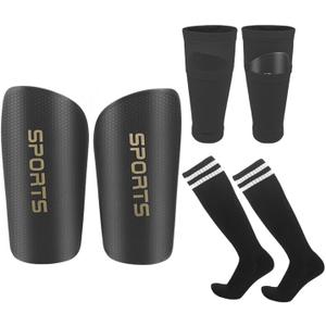 Soccer Shin Guards for Kids Youth Adults - Shin Pads and Sleeves Set with Optimized Insert Pocket for Boys Girls Men Women for Football Games - Protective Soccer Equipment(3 in 1)