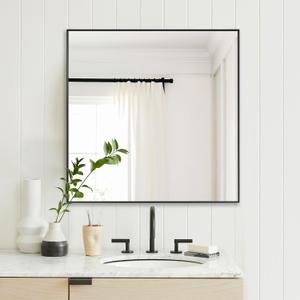 LEDLUX 30x30 Inch Black Bathroom Mirror, Copper-Free Mirror, Aluminum Alloy Frame Vanity Mirror, Rectangle Wall Mounted Mirror, Modern Mirror for Bedroom/Living Room/Porch Horizontal or Vertical