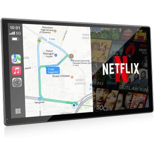 Volam 9'' Carplay Screen with Netflix YouTube and 1080P Backup Camera Upgraded Wireless Android Auto Screen Portable AI Magic Video Box Built-in Apps Voice Control Car GPS for iOS 10+ Android 11+