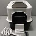 Cat Litter Box with Lid, Fully Enclosed Splash-Proof Litter Box,Top Entry Cat Litter Box, Easy to Assemble and Installation (Black with Handle, Large)