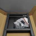 Expandable Microwave Oven Rack, Double Layer Carbon Steel Adjustable Microwave Shelf, Toaster Rack Heavy Duty Stand Kitchen Countertop Organizer, 55 lb Load Bearing, 2 Tier with 6 Hooks (Grey)