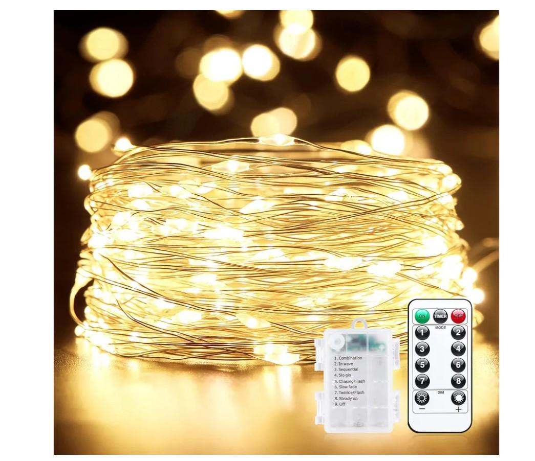 Minetom Fairy Lights Battery Operated with Remote, 33Ft 100 LED Waterproof String Lights Indoor Outdoor, Starry Twinkle Light for Christmas Home Bedroom Wedding DIY Centerpiece Decor, Missing detail