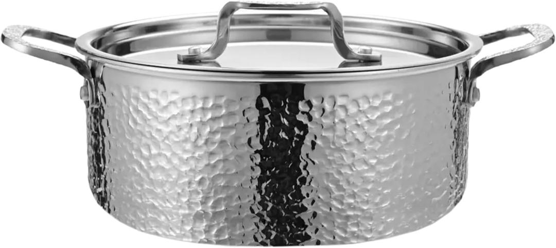 Vivicreate Tri-Ply Stainless Steel Stockpot  Deep Cooking Pot with Hammered Exterior, Compatible with All Stovetops, Even Heat Distribution, Durable Cookware for Soups, Stews, and More(5QT)