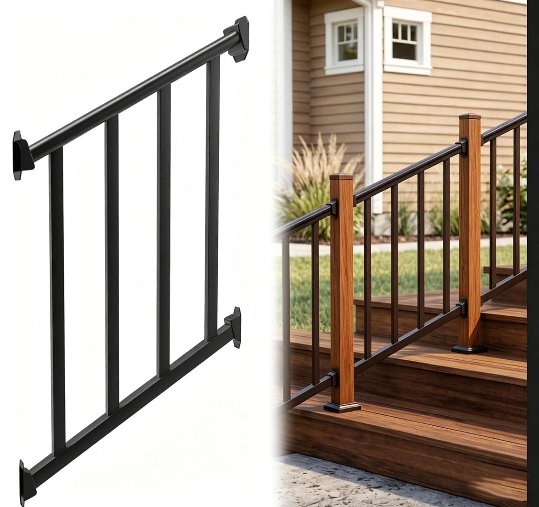 Metty Metal 2Ft W x 36in H Stair Deck Railing Kit, Textured Black AAMA2604 Powder Coat, IBC Certified Guard Rail for Deck Porch Balcony Patio Outdoor
