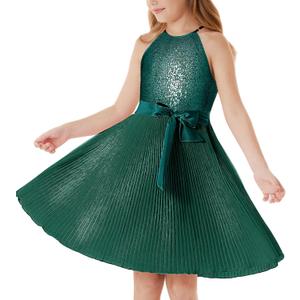 GRACE KARIN Girls Sequin Dress Christmas Party Dance Formal Birthday Fancy Sparkly Halter Chiffon Dresses (5-6 Years, Green)