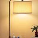 Brown Side Table Lamp with USB Port and Outlet, Dimmable Nightstand Bedside Lamps with Linen Lampshade, Desk Lamp for Bedroom, Living Room, Guest Room, Home Office, LED Bulb Included