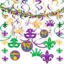 JOYIN 25 PCS Assorted Mardi Gras-Themed Set with 24 Hanging Swirls and 1 Strings with Garland Party Decorations Supplies