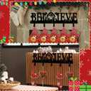 Nativity Christmas Stocking Holder for Wall with 5 Hangers Metal Christmas Stocking Wall Hanger Mantel Rack Hanging Mount Hook for Holiday Xmas Fireplace Decoration, Black(Believe)