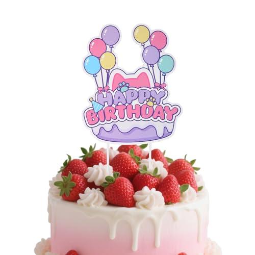 Dollhouse Happy Birthday Cake Topper, Cute Cartoon Cat Cake Decoration Colorful Dollhouse Theme Party Supplies for Girls Birthday Party Decoration