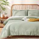 Geniospin King Comforter Set - 7 Pieces Textured Sage Green Bedding Sets, Shabby Chic Comforter Set, All Season Comfortable Bed in a Bag with Comforter, Sheets, Pillowcases & Shams
