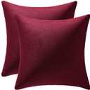 DEZENE Throw Pillow Covers 18x18 Burgundy: 2 Pack Cozy Soft Velvet Square Decorative Pillow Cases for Farmhouse Home Decor